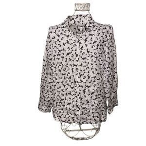 J Jill Love Linen Shirt Gray Floral Button Up SIZE. XS 100% Linen Blouse Relaxed